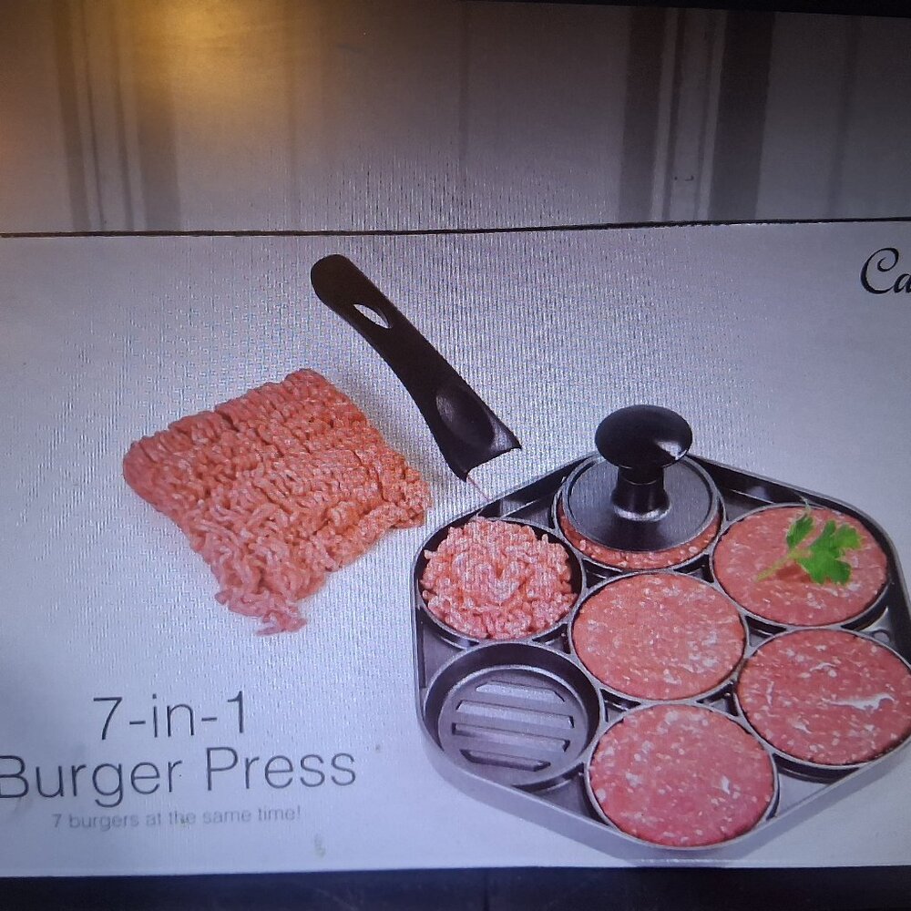 New 7 in 1 BURGER PRESS FRYING Fry PAN + burger press UNIQUE-RARE-LQQK!!